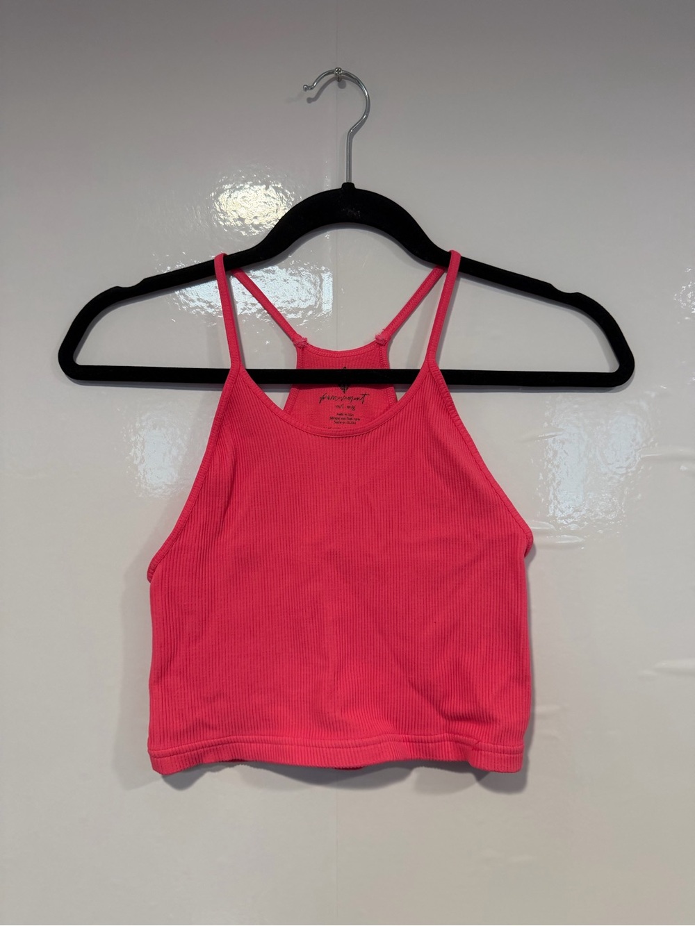 Bright Pink Ribbed Free People Movement Cropped Tank Top